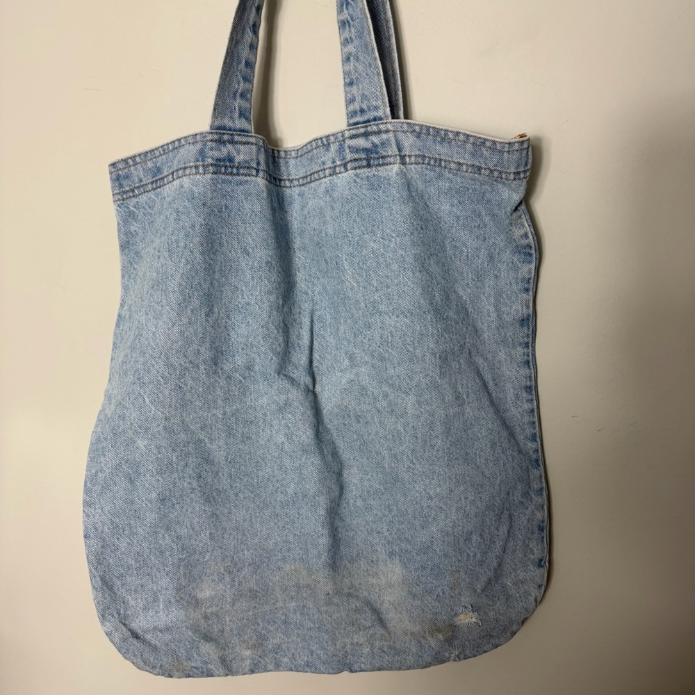 Vintage Denim Jean oversized Distressed Tote Bag Arizona Cactus - Picture 6 of 11